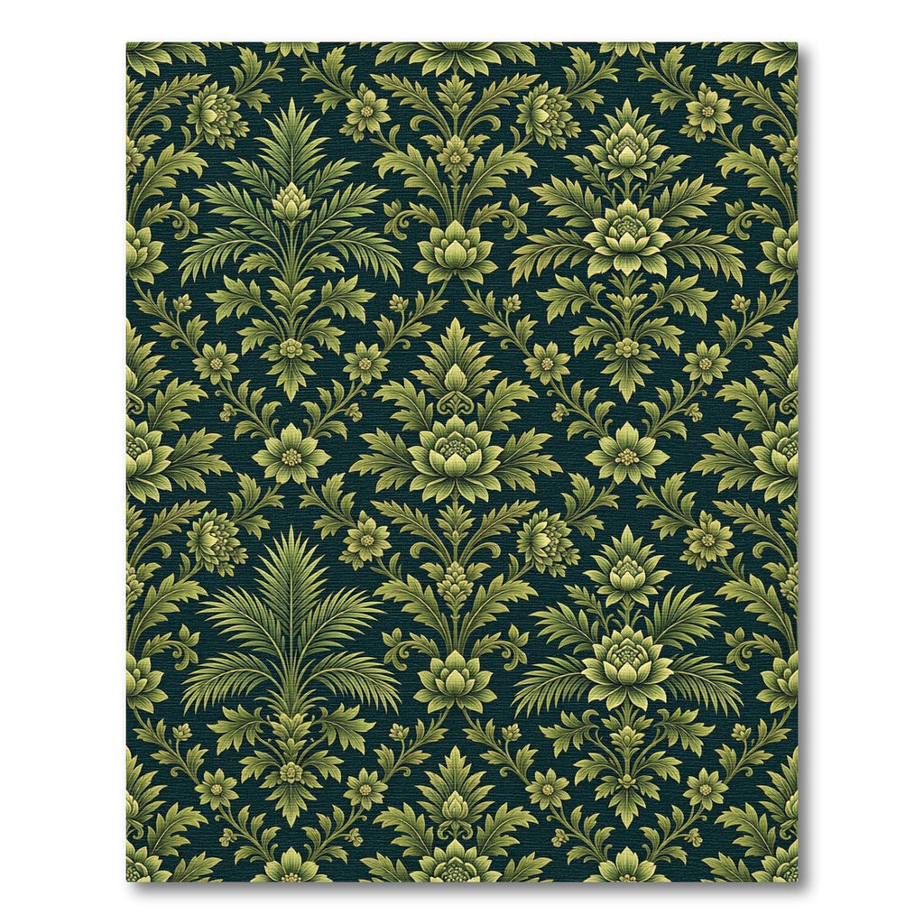 Lush Green Floral Damask Rug