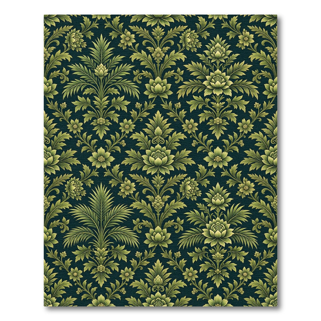 Lush Green Floral Damask Rug
