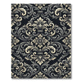 Antique Black Gold Scrollwork Fleur-de-lis Rug