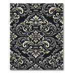 Antique Black Gold Scrollwork Fleur-de-lis Rug