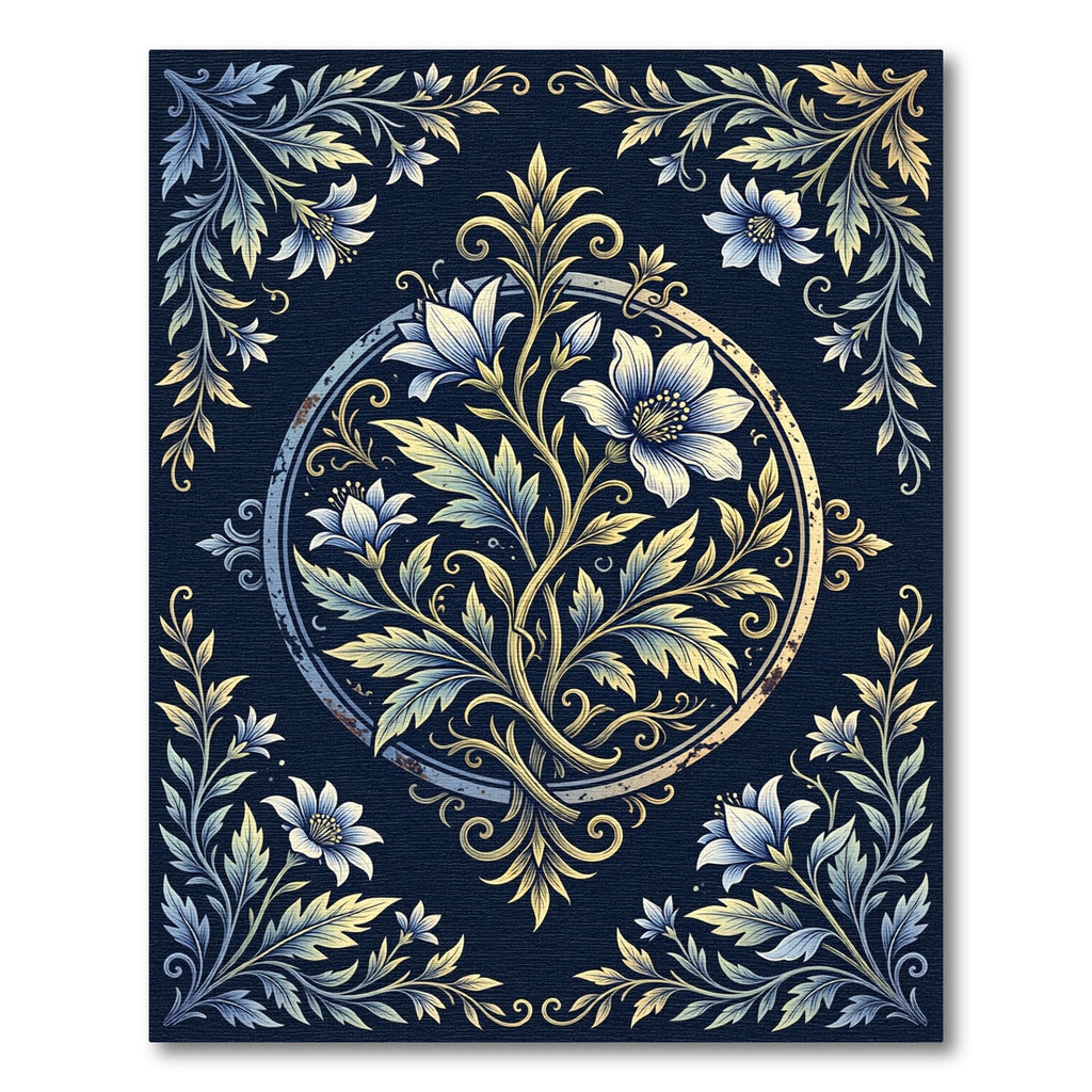 Ethereal Gold Floral Navy Medallion Rug