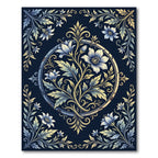 Ethereal Gold Floral Navy Medallion Rug