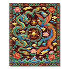 Vibrant Emerald Dragon Phoenix Medallion Rug