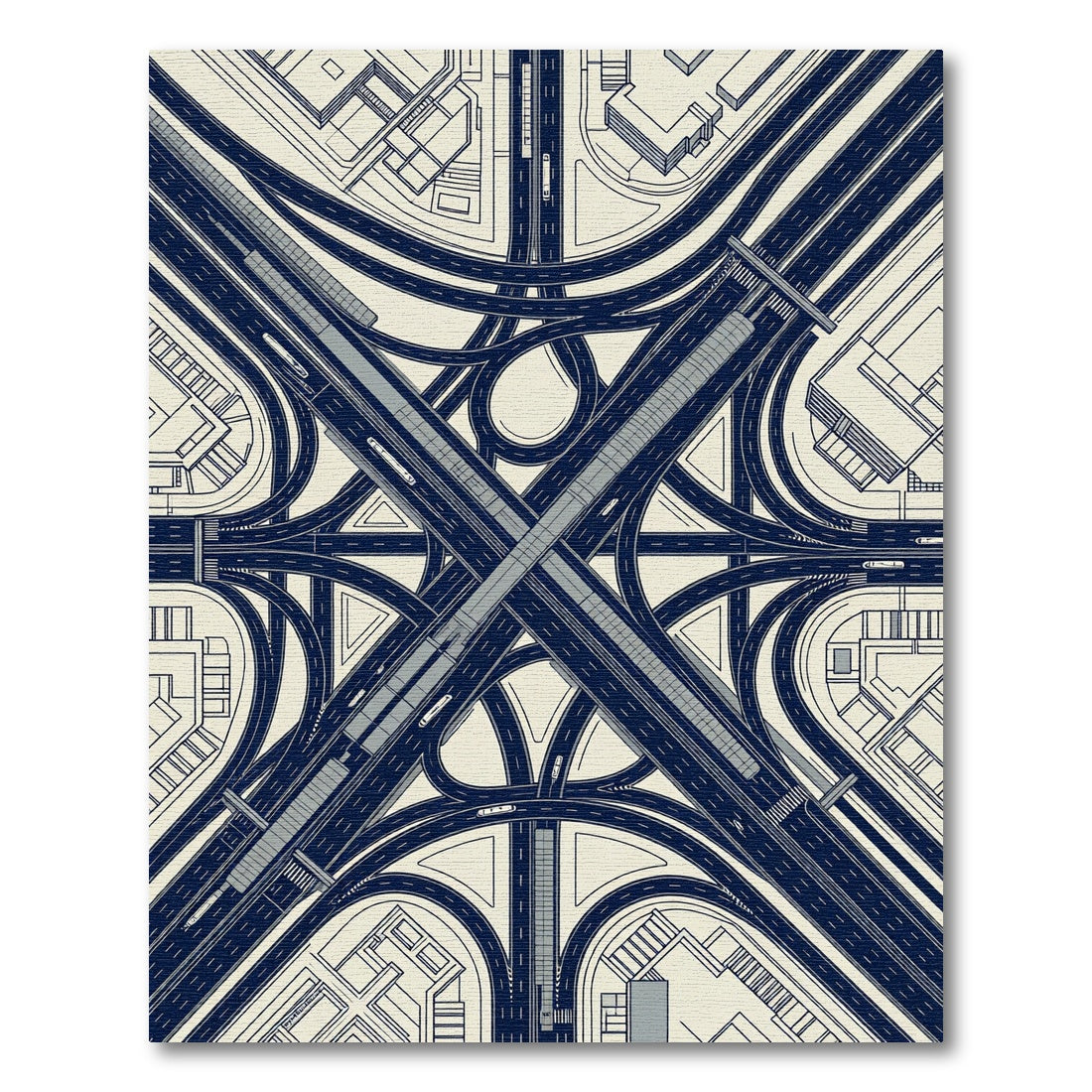 Modern Navy Highway Interchange Blueprint Rug
