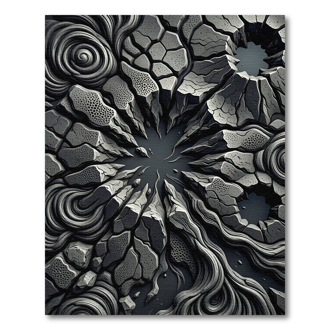 Monochromatic Stone Rock Formation Swirl Rug