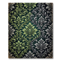 Dark Green Silver Baroque Damask Rug