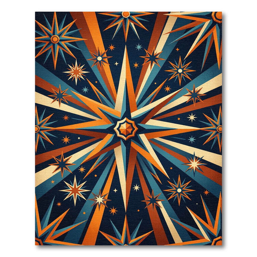 Celestial Orange Blue Geometric Starburst Rug
