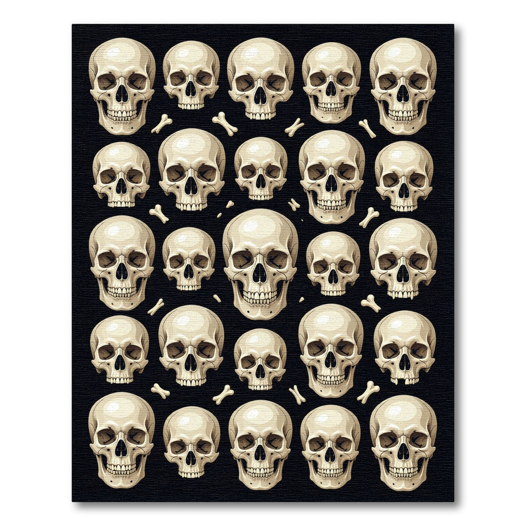Monochromatic Skulls and Bones Tiled Art Rug
