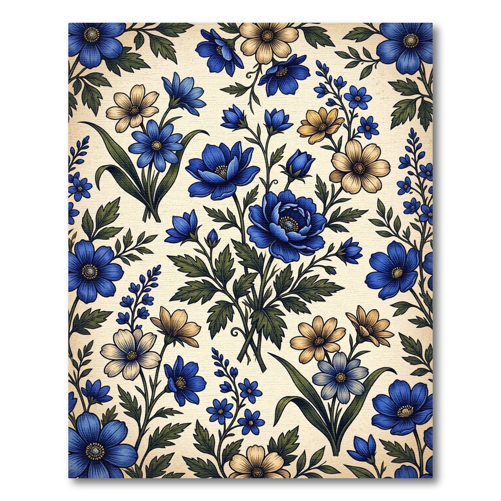 Vintage Blue and Cream Botanical Floral Rug