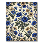 Vintage Blue and Cream Botanical Floral Rug