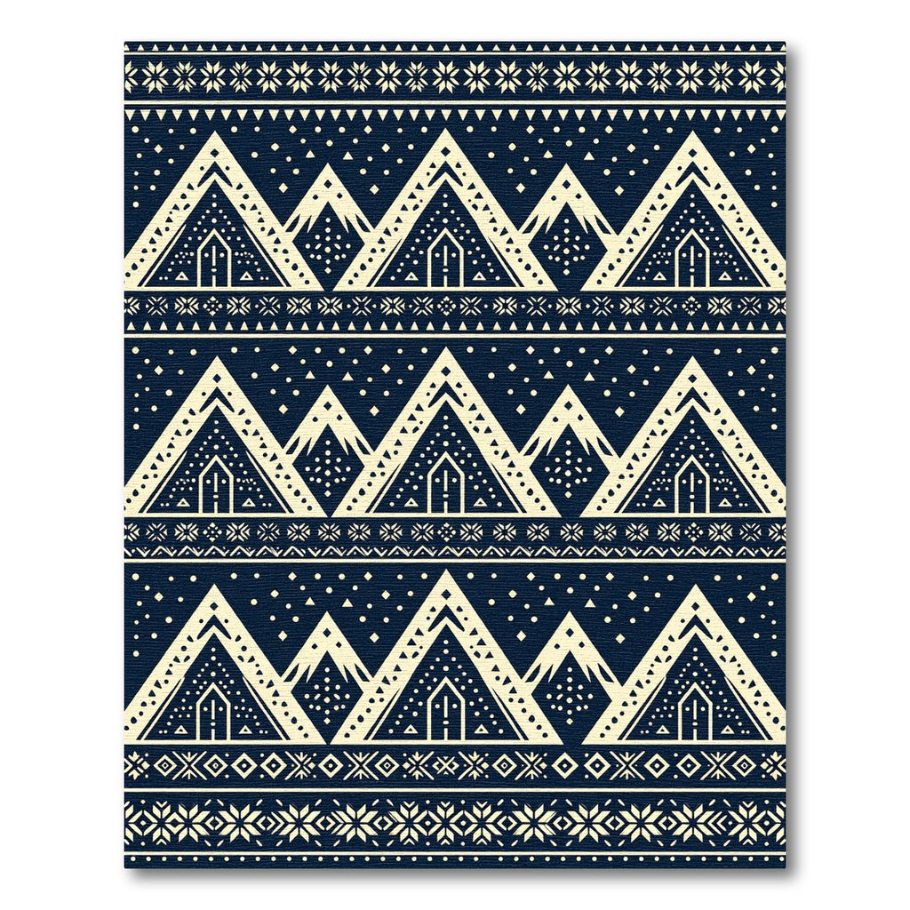 Nordic Cream Peak Geometric Navy Area Rug