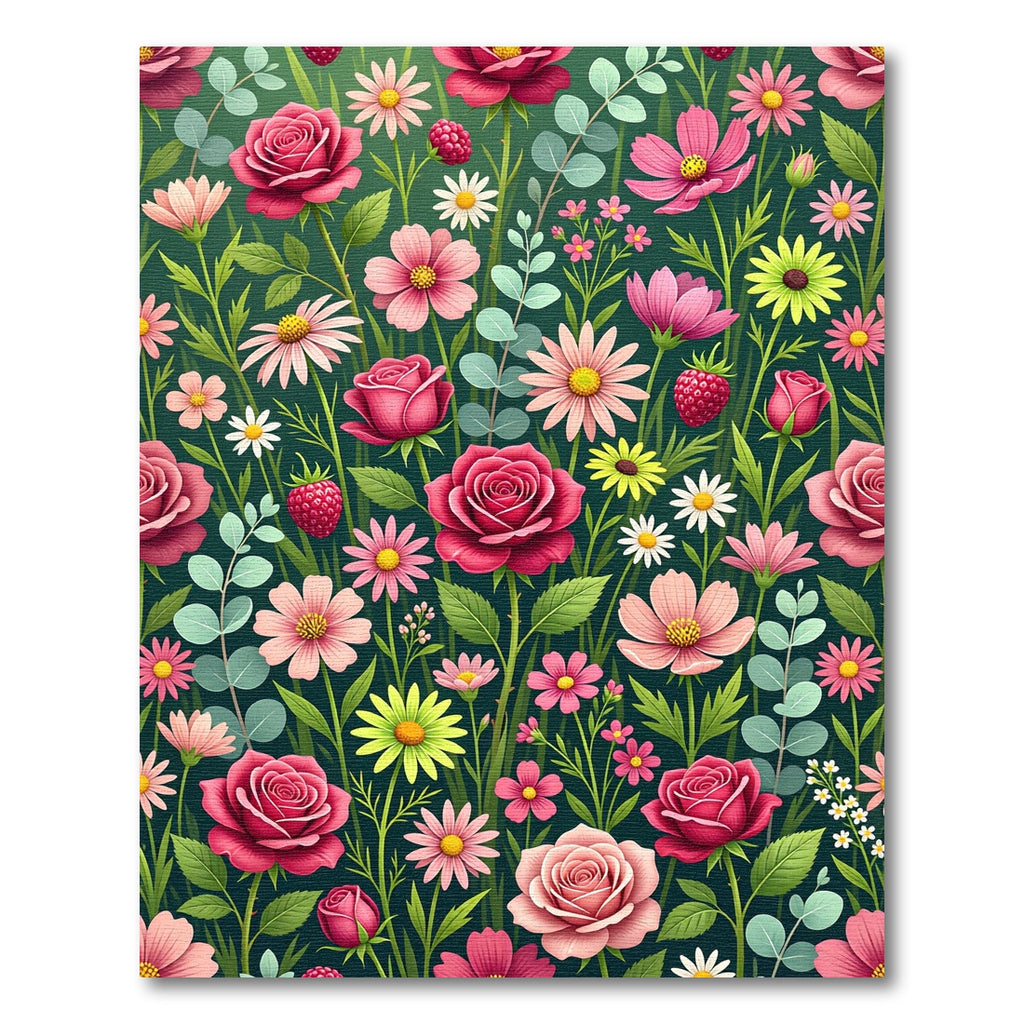 Lush Pink Rose and Berry Meadow Rug
