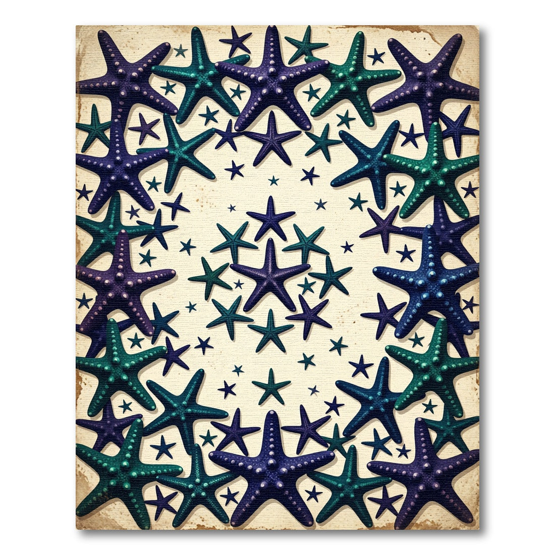 Coastal Navy and Teal Starfish Border Rug