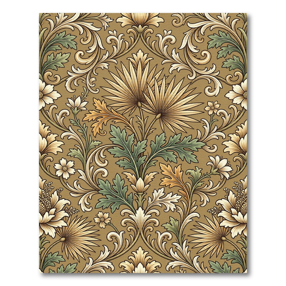 Earthy Gold Floral Swirls Rug