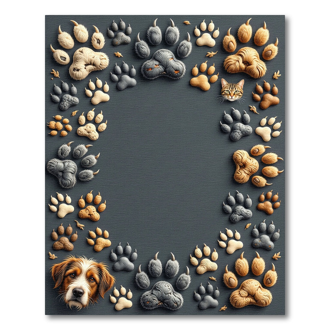 Whimsical Animal Paw Print Border Rug