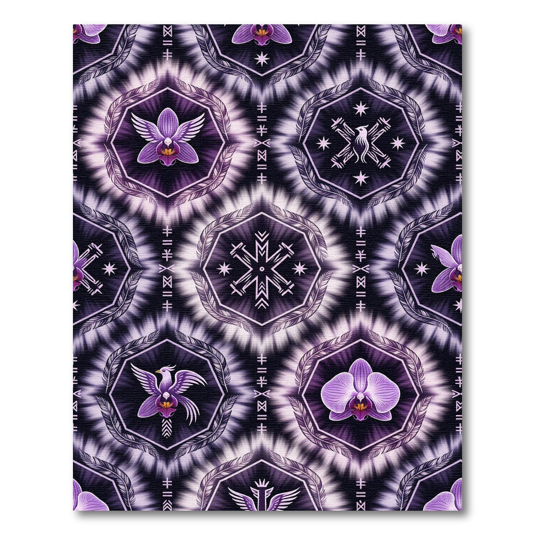 Purple Orchid Phoenix Rune Tie Dye Rug