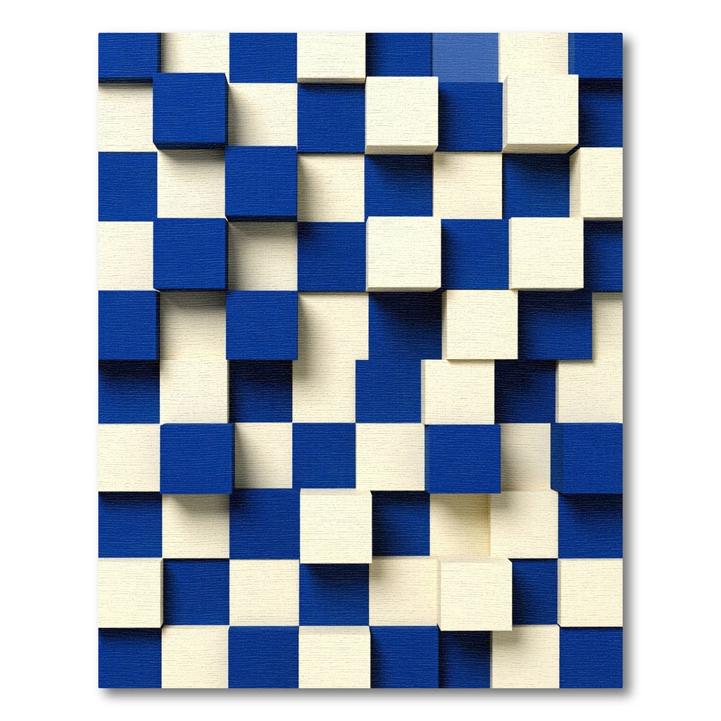 Blue Cream Dimensional Cube Composition Rug