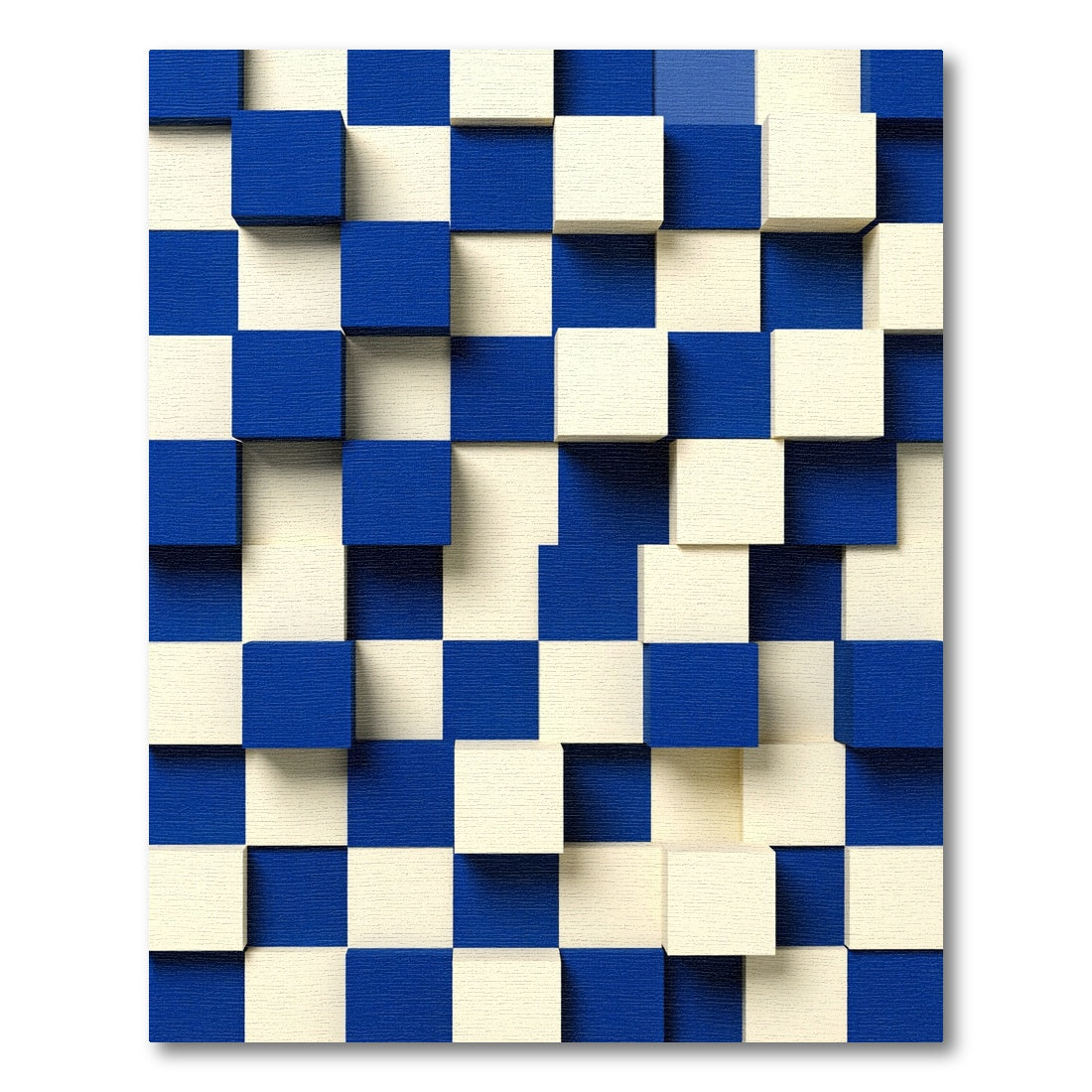 Blue Cream Dimensional Cube Composition Rug