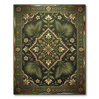 Elegant Dark Green Botanical Medallion Rug