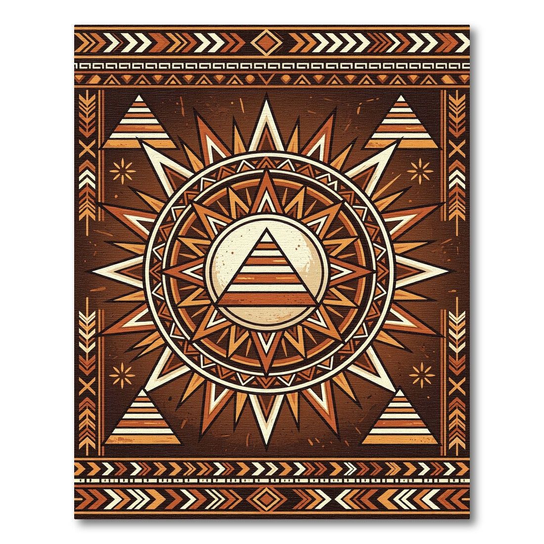 Earthy Sunburst Tribal Geometric Rug