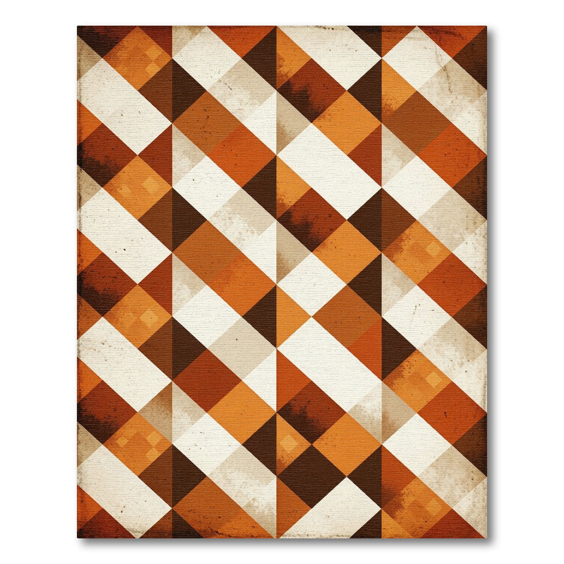 Mid-Century Burnt Orange Geometric Diamond Rug