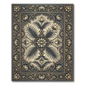 Elegant Gold Lotus Navy Botanical Art Rug