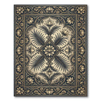 Elegant Gold Lotus Navy Botanical Art Rug
