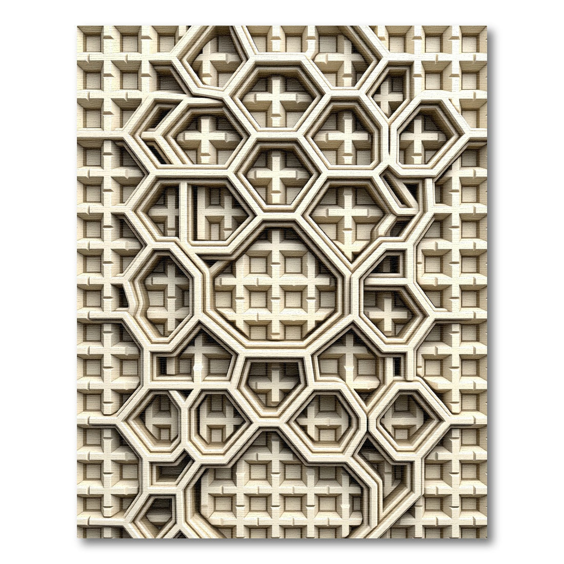 Cream Geometric Honeycomb Lattice Rug