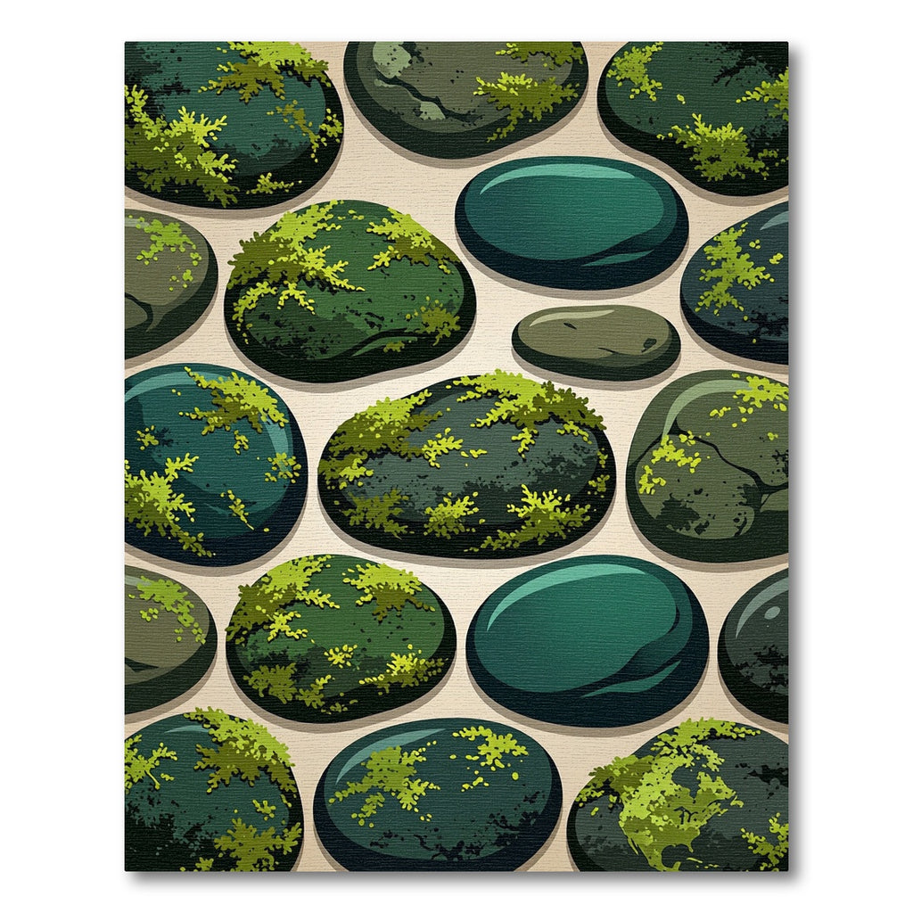 Mossy Green River Stones Pattern Rug