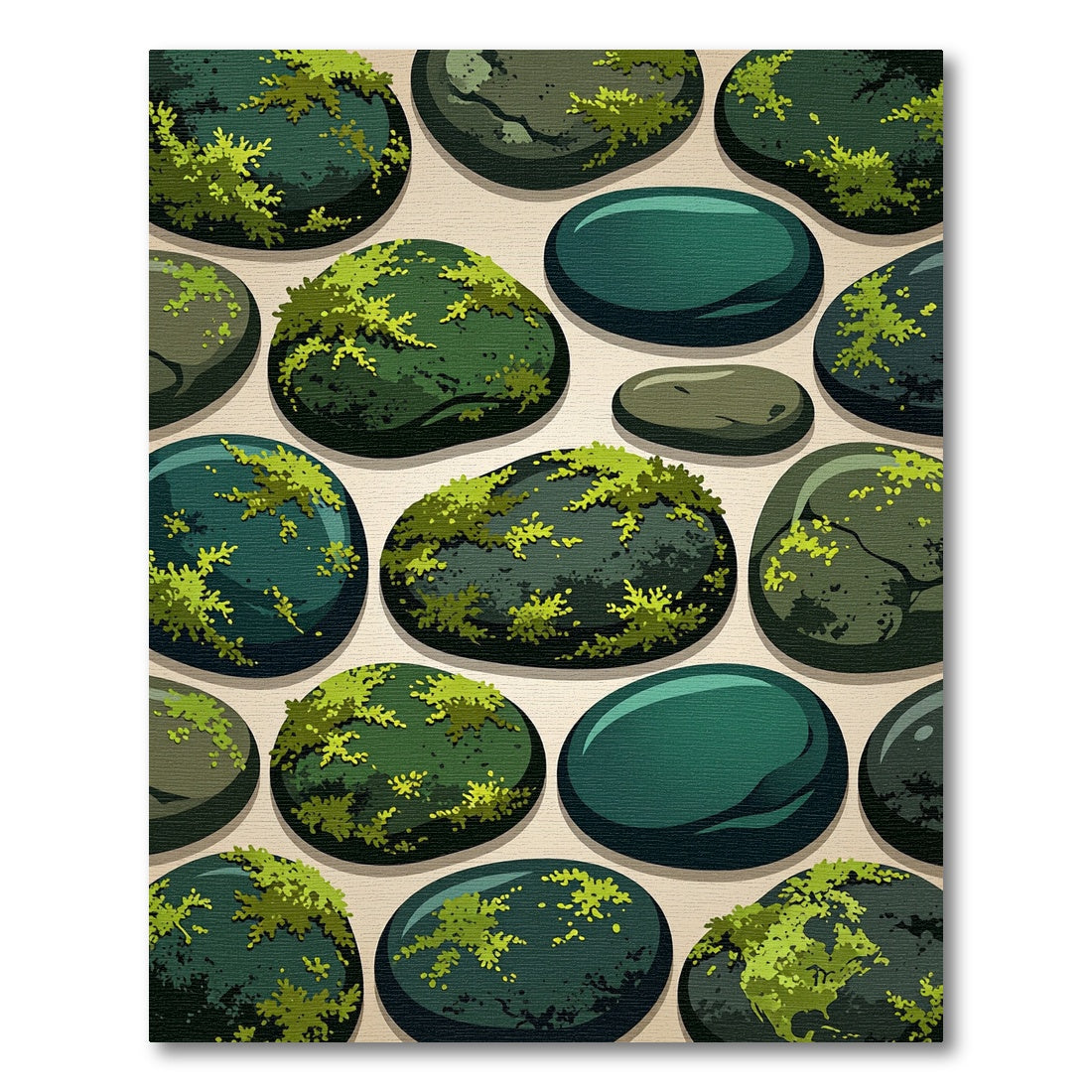 Mossy Green River Stones Pattern Rug