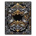 Ornate Gold Silver Scrollwork Border Rug