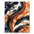 Dynamic Black Orange Swirl Brushstrokes Rug