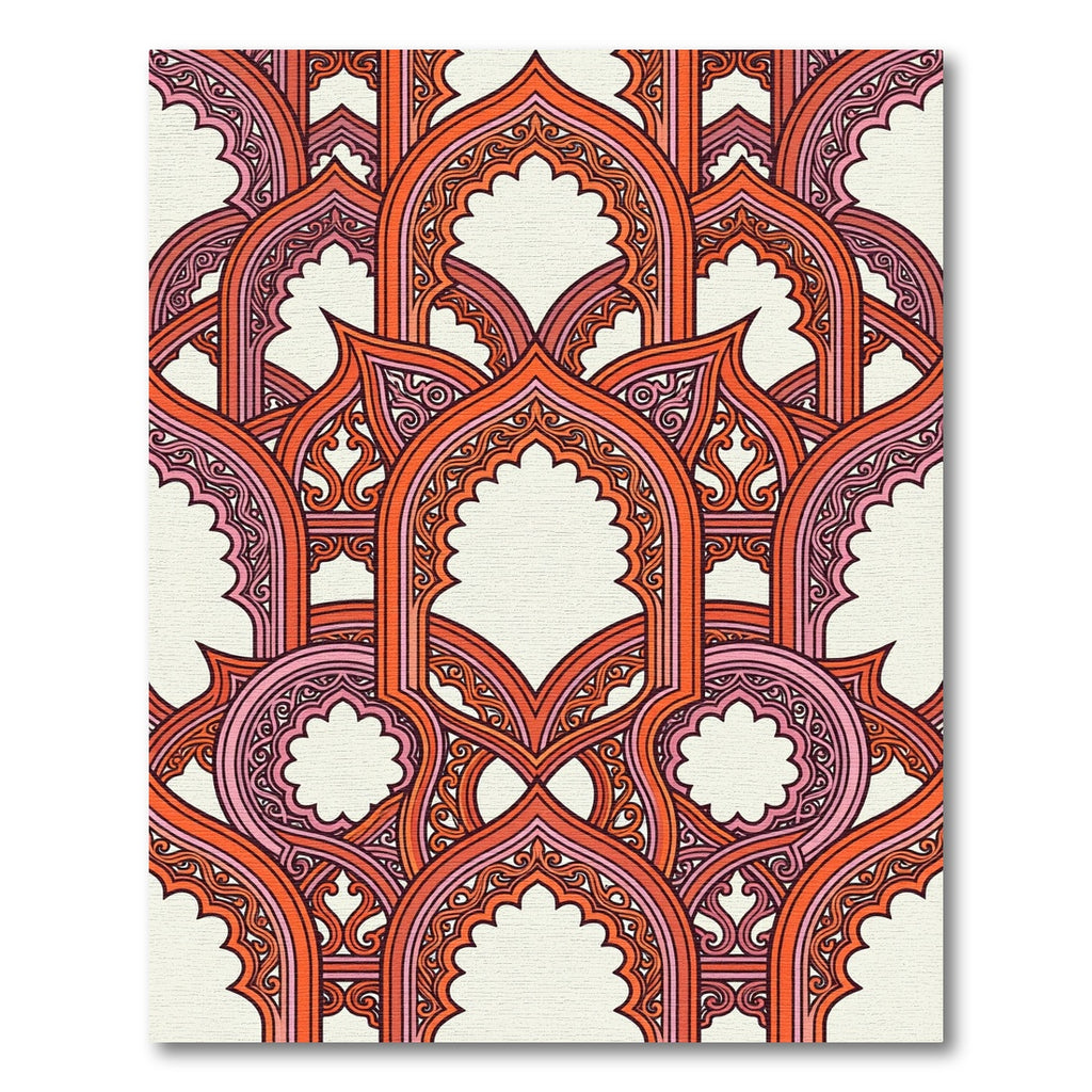 Vibrant Coral Archways Overlay Rug