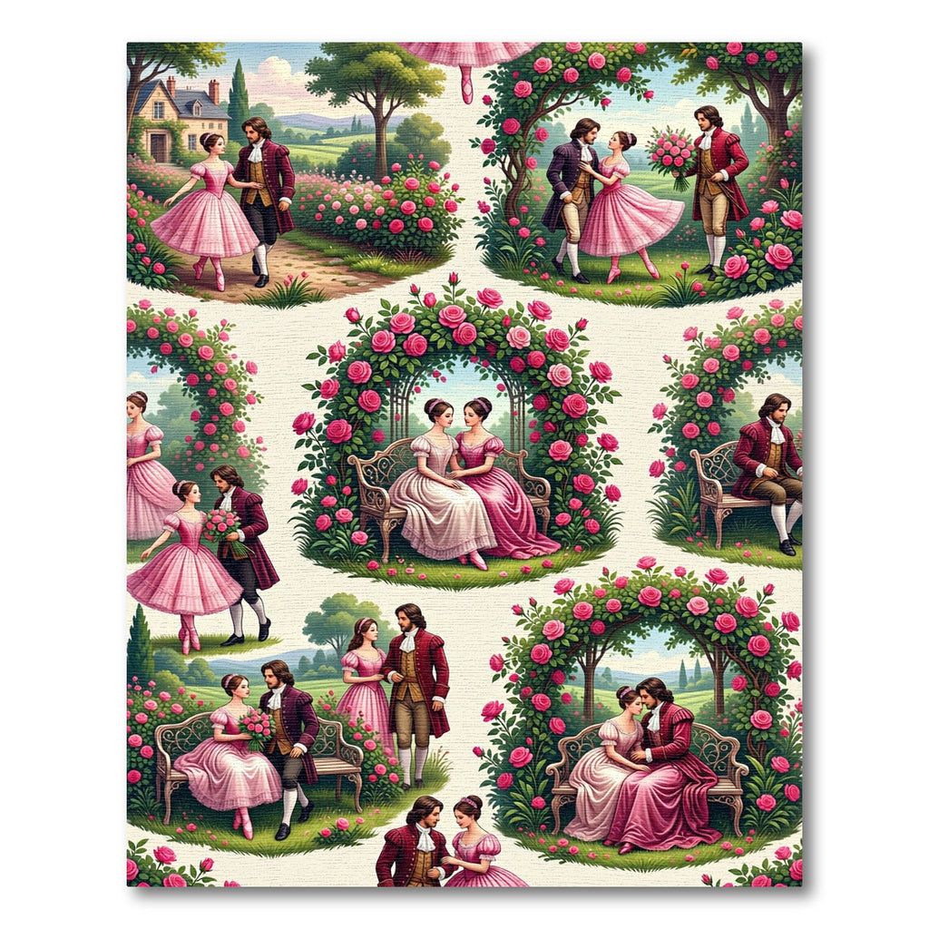 Romantic Couples Pink Rose Garden Courtship Rug