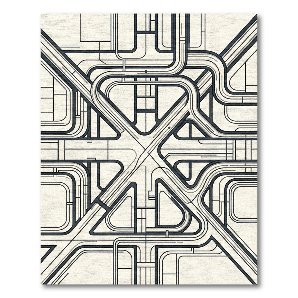 Minimalist Geometric Monochrome Linear Architecture Rug