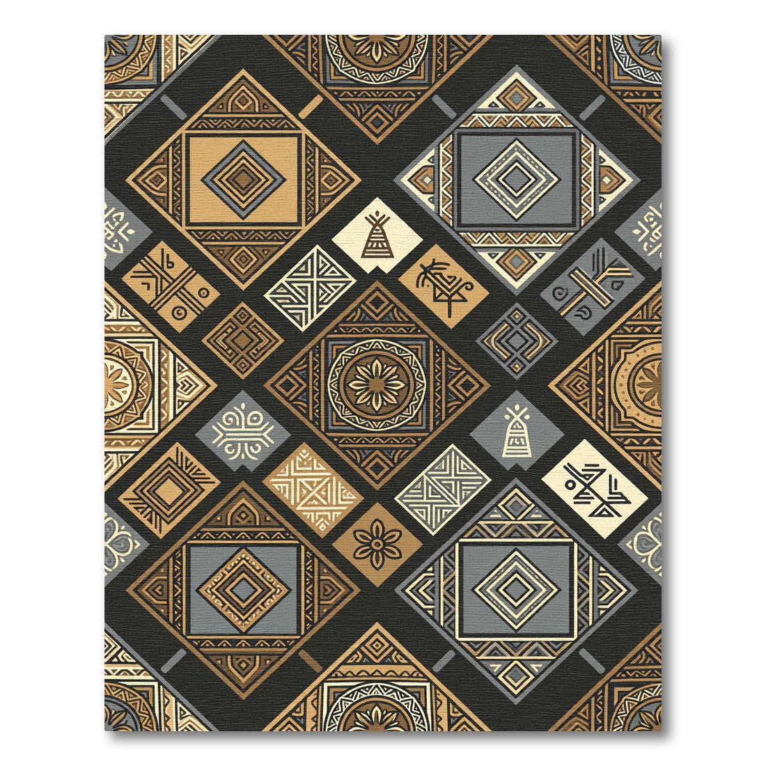 Brown Gold Khaki Geo Squares Diamonds Rug