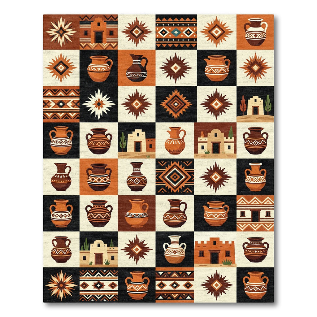 Terracotta Clay Pottery Southwestern Patchwork Rug