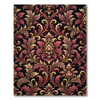 Ornate Burgundy and Gold Damask Rug