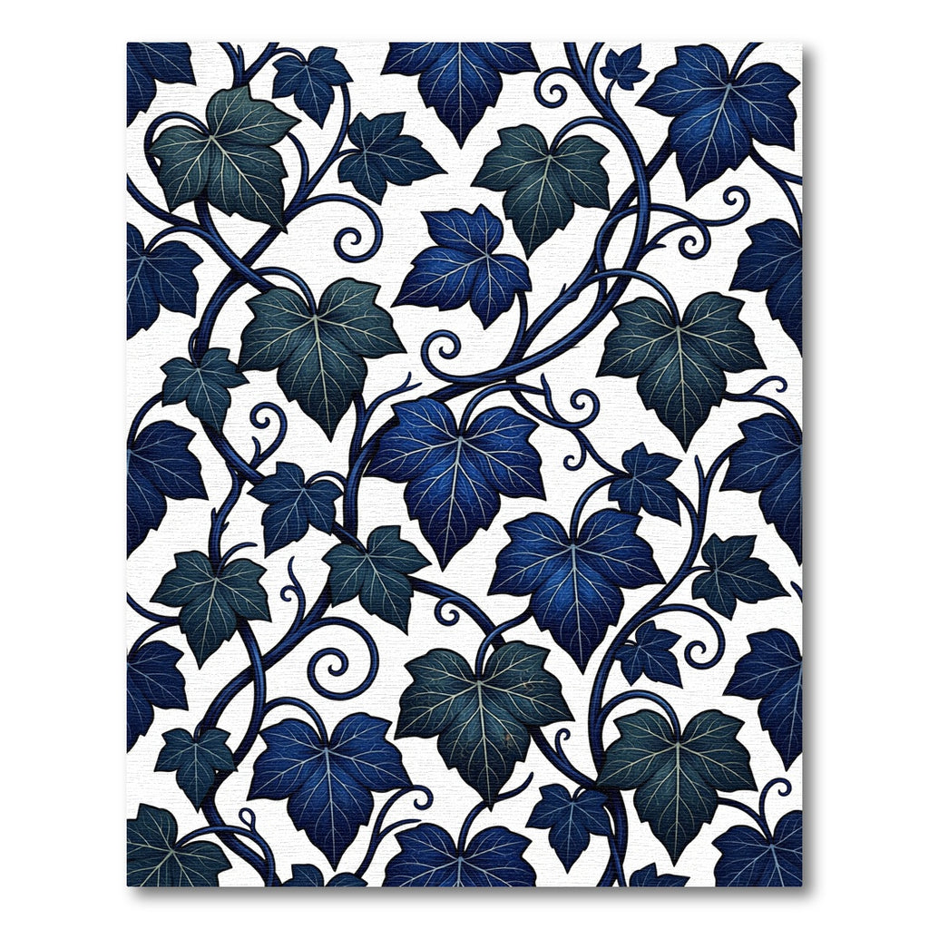 Deep Blue Ivy Vines Scroll Rug