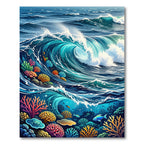 Vibrant Aquatic Coral Wave Scene Rug