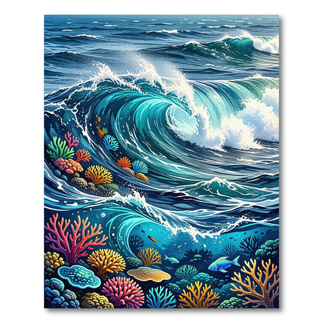 Vibrant Aquatic Coral Wave Scene Rug