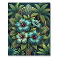 Art Deco Teal Hibiscus Palm Garden Rug