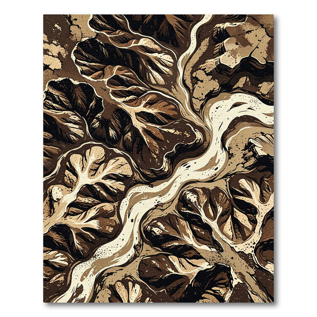 Earthy Brown Abstract River Topography Rug