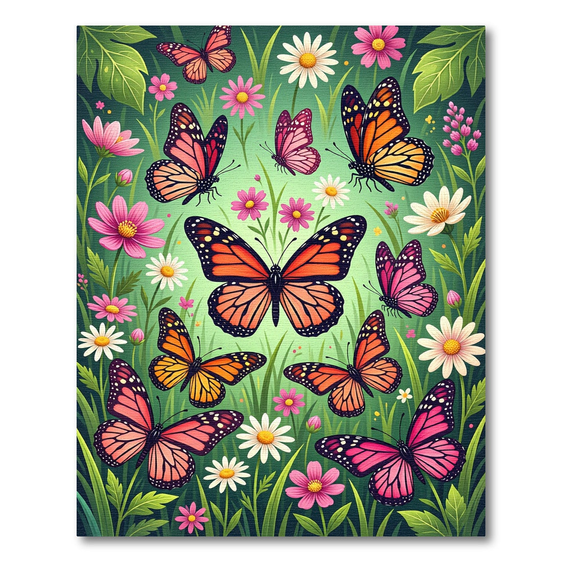 Vibrant Monarch Butterflies Amidst Flowers Rug