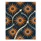 Midcentury Orange Starburst Curved Geometric Rug