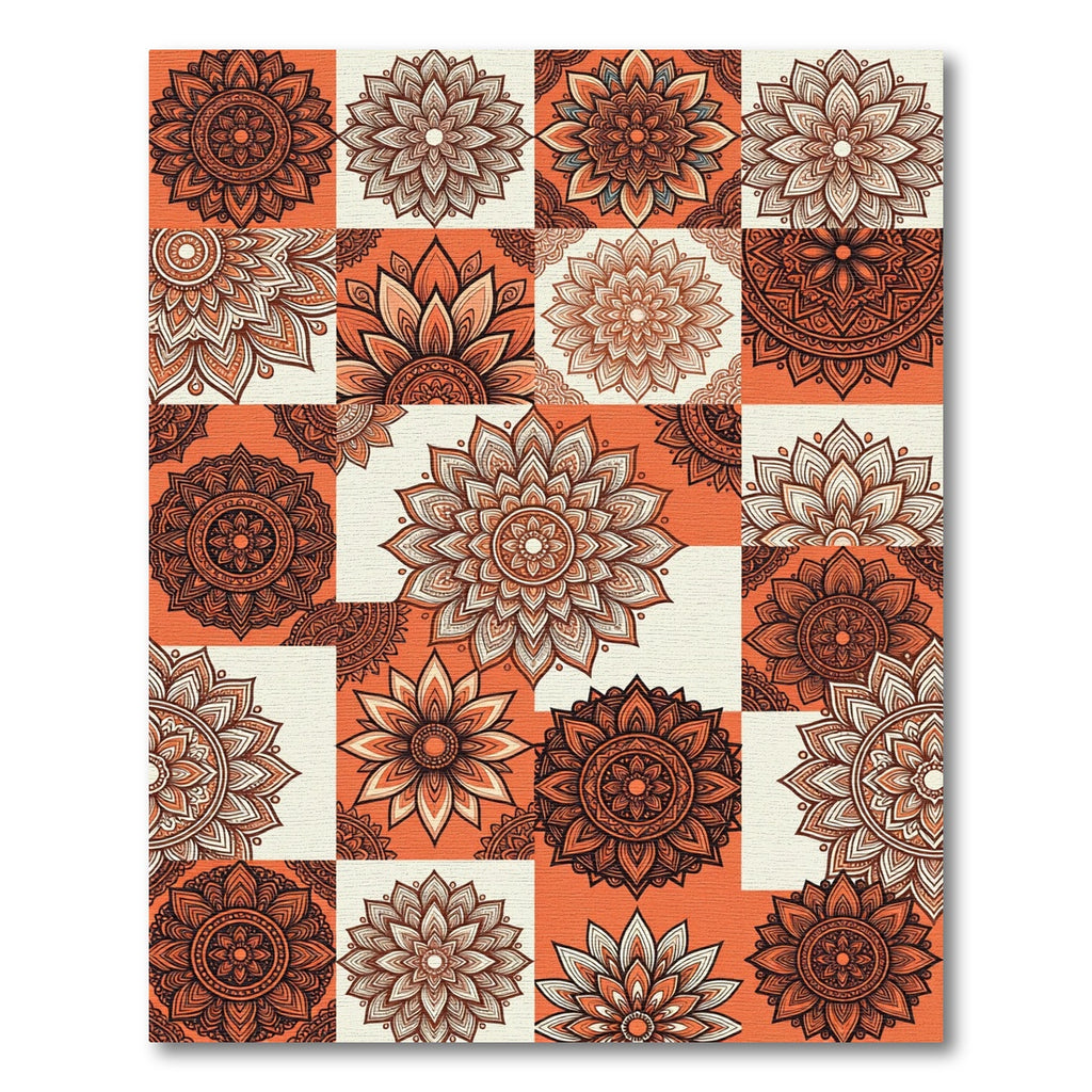 Ornate Coral Sunburst Mandala Arrangement Rug