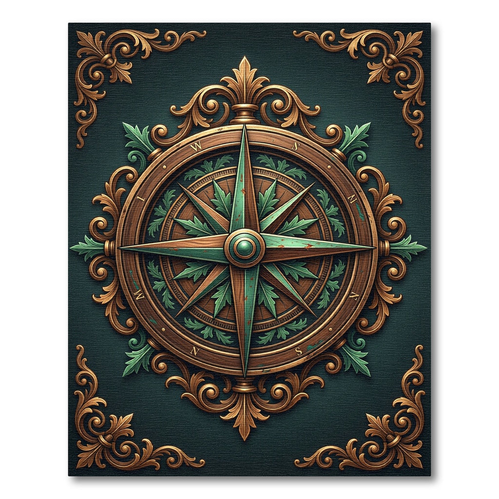 Ornate Golden Compass Medallion Area Rug