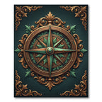 Ornate Golden Compass Medallion Area Rug