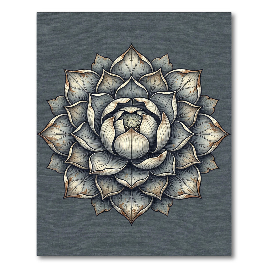 Elegant Silver Lotus Medallion Rug