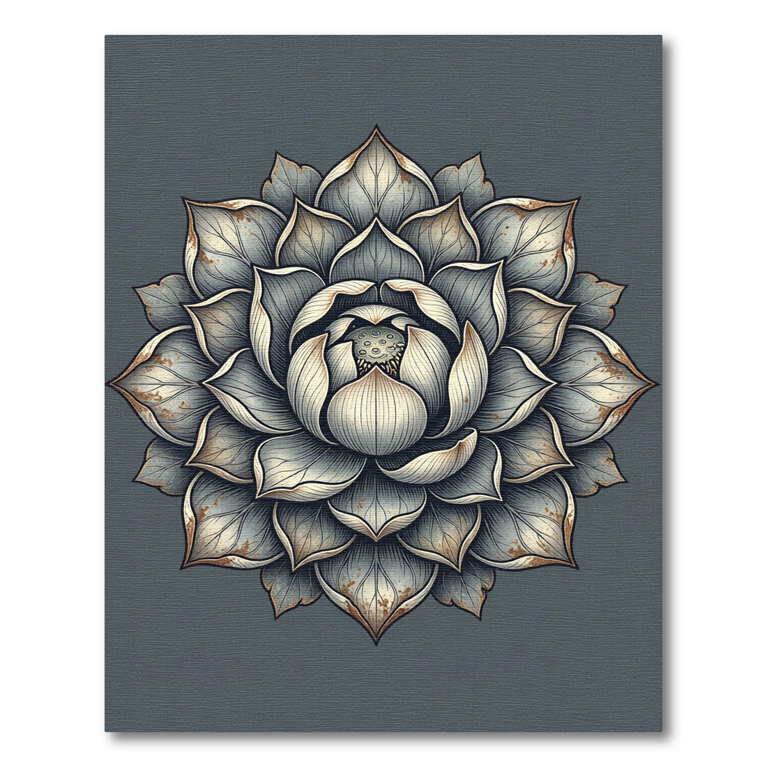 Elegant Silver Lotus Medallion Rug